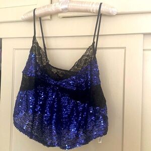 Free People lace and sparkle camisole - Black lace & Blue/Purple sequins. LG